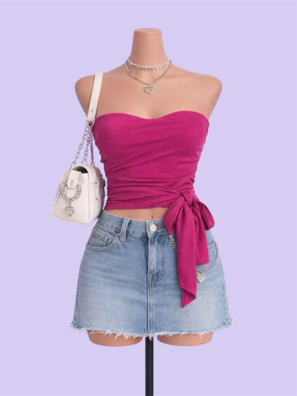 Express Magenta Ruched Wrap Tie Tube Top Small Y2K Going Out Stretch Summer Chic